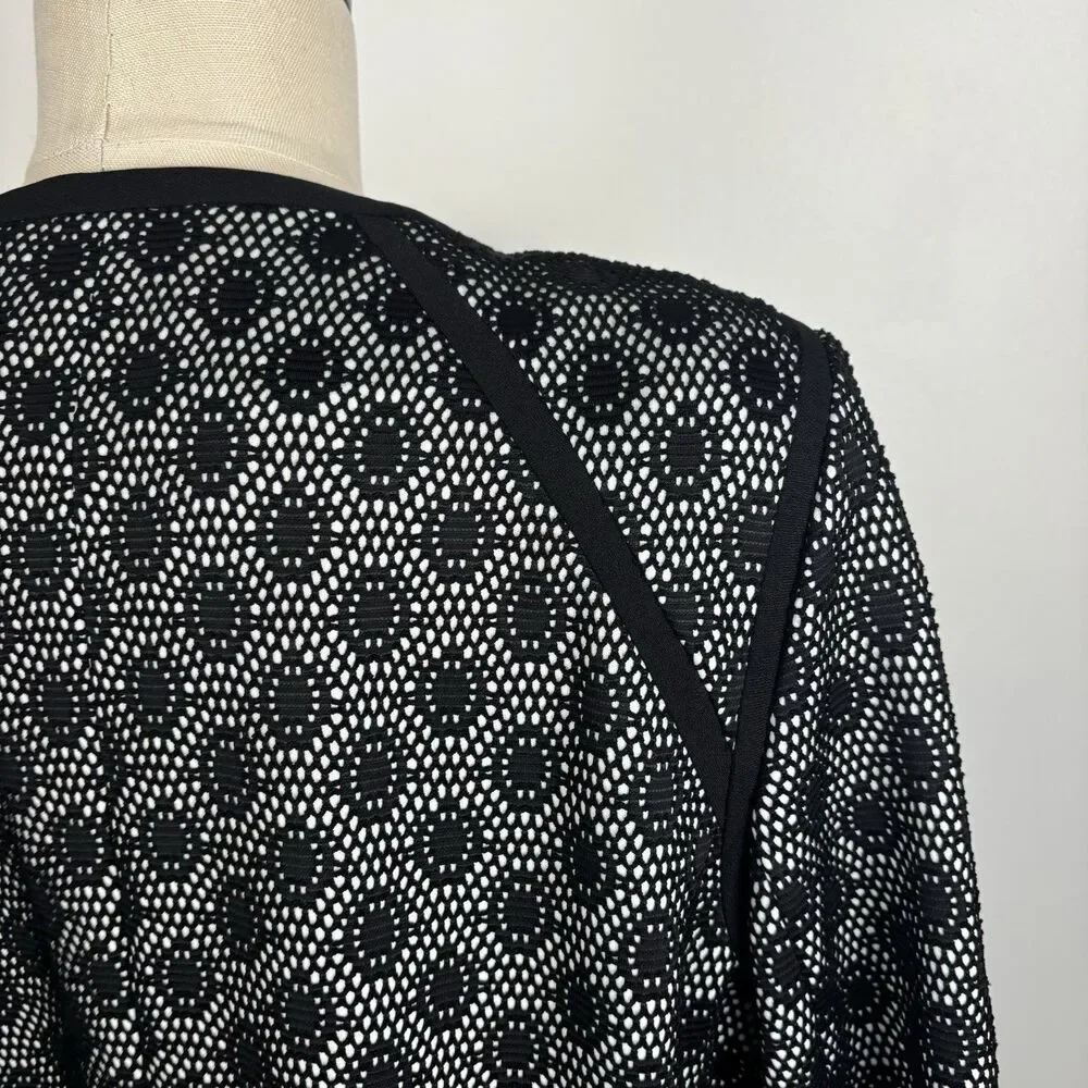 Kasper Women's 16W Bonded Lace Blazer Contrast Black White Laser Cut - Picture 6 of 10